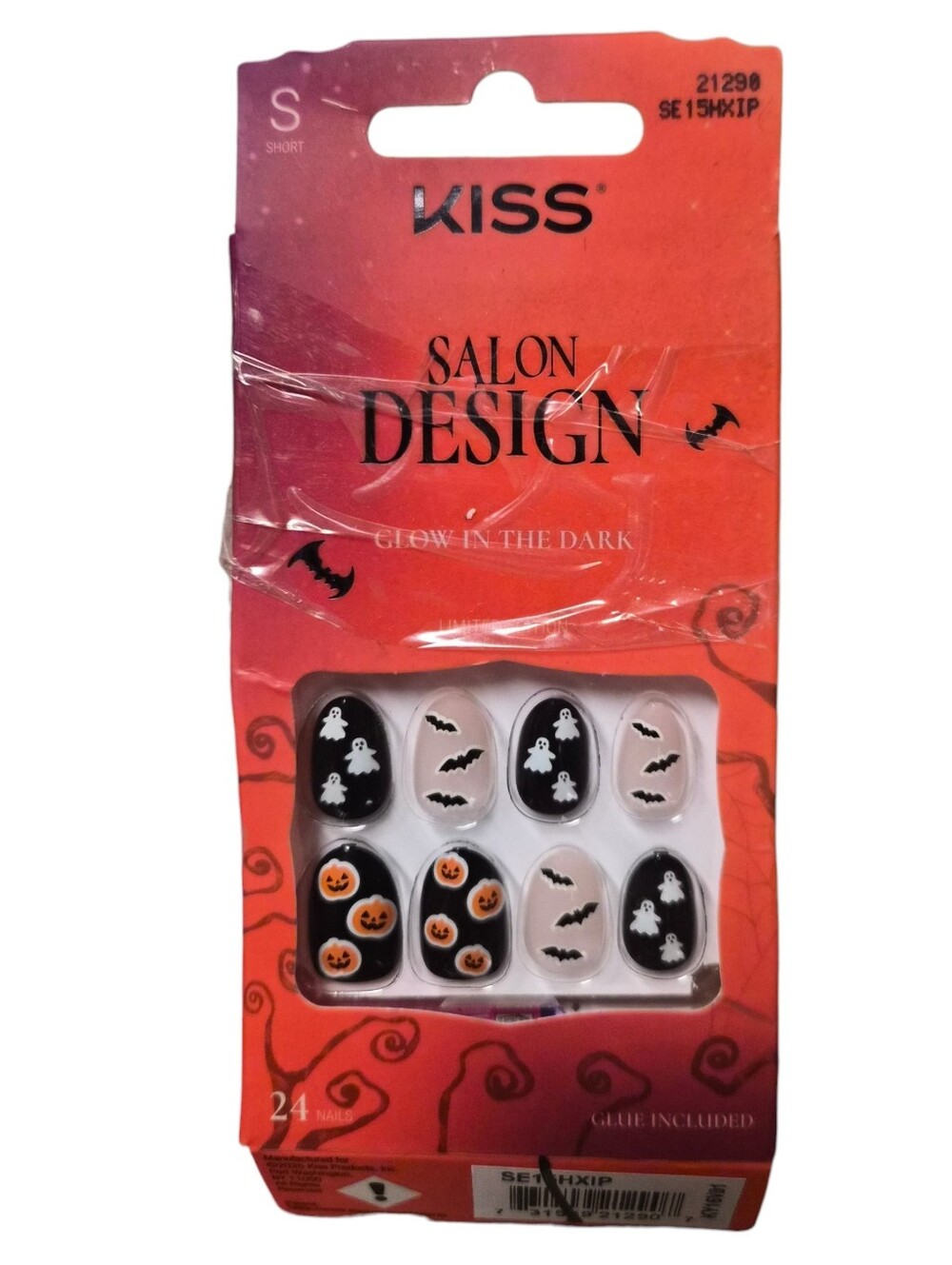 KISS Salon Design Halloween Glow in the Dark Press On Nails Short 24 Pc
